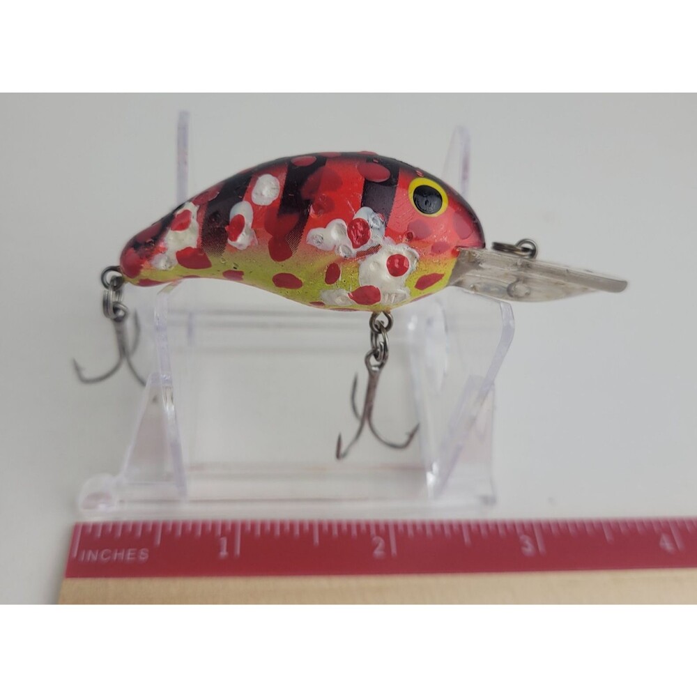 Vintage Crankbait Fishing Lure Green Body With Red Spots